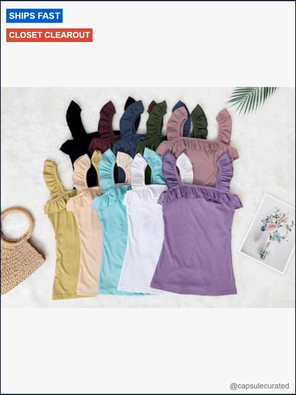 Sleeveless Ruffled Square Neck Tank Top Knit Camisole Top - Picture 6 of 7